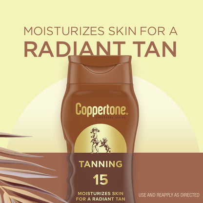Coppertone Tanning Sunscreen Lotion, SPF 15, Lightweight and Non Greasy Sunscreen, Water Resistant, Oxybenzone Free