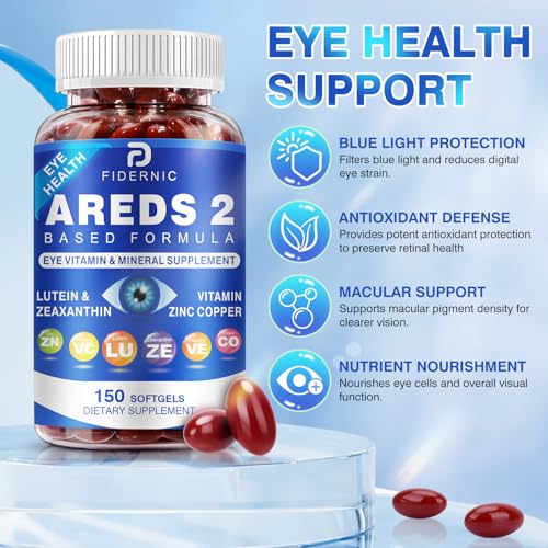 AREDS 2 Eye Vitamin & Mineral Supplement — Lutein and Zeaxanthin Supplement, Vitamin C & E, Zinc & Copper for Blue Light Protection, Eye Health Support