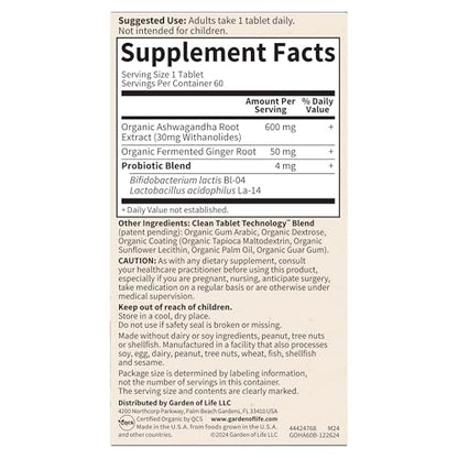 Garden of Life Organic Ashwagandha Supplement with Probiotics & Ginger - Stress, Mood & Energy Support, Vegan, Gluten Free