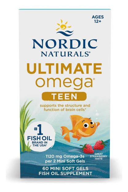 Nordic Naturals Ultimate Omega 2X Teen, Strawberry - 60 Mini Soft Gels - 1120 mg Total Omega-3s with EPA & DHA - Brain Health, Positive Mood, Social Development, Learning - Non-GMO - 30 Servings Nordic NaturalsBuy Supplements Australia