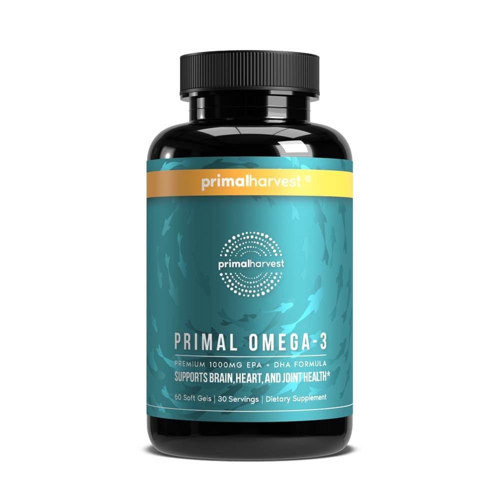Primal Harvest Omega 3 Fish Oil Supplements, 30 Servings Soft Gels Capsules w/ 1000mg EPA + DHA Supplements, No Fishy Burps Non-GMO Omega 3 Fatty Acid Primal HarvestBuy Supplements Australia