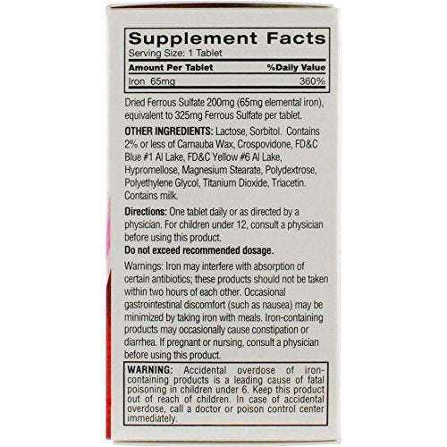 Feosol Original Iron Supplement Tablets, Non-heme, 65mg Iron per Pill, 1 Per Day, 120ct, 4 Month Supply, for Energy and Immune System Support, Made in USA