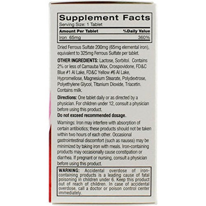 Feosol Original Iron Supplement Tablets, Non-heme, 65mg Iron per Pill, 1 Per Day, 120ct, 4 Month Supply, for Energy and Immune System Support, Made in USA