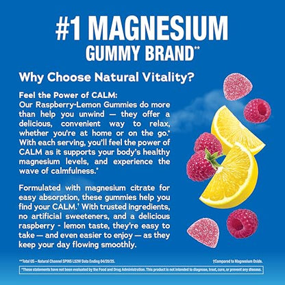 Natural Vitality Calm Magnesium Gummies | 330mg Per Serving | Raspberry Lemon Flavored Supplement | Gluten-Free & Vegan | 240 Count Natural VitalityBuy Supplements Australia