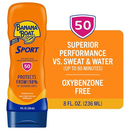 Banana Boat Sport Ultra SPF 50 Sunscreen Lotion, 8oz | Banana Boat Sunscreen SPF 50 Lotion, Oxybenzone Free