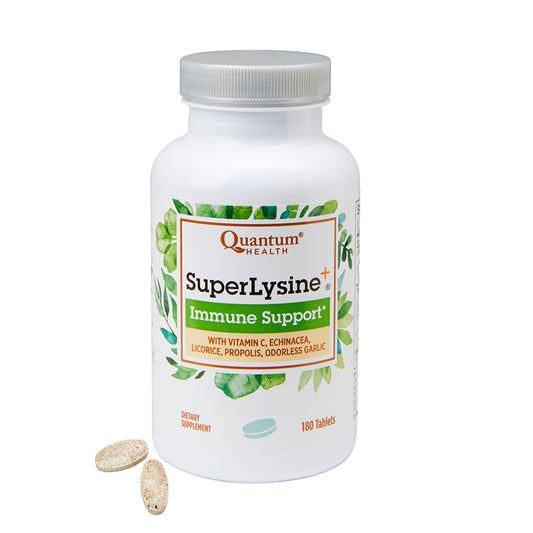 Quantum Health Super Lysine+ / Advanced Formula Lysine+ Immune Support with Vitamin C, Echinacea, Licorice, Propolis, Odorless Garlic
