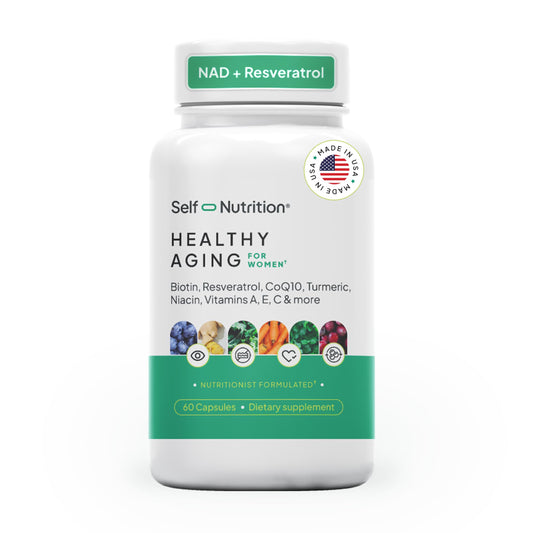 SELF NUTRITION NAD+ Resveratrol Supplement for Women – Healthy Aging Formula with CoQ10, Biotin, Turmeric & Vitamins A, C, E – Supports Energy, Skin & Longevity – 60 Capsules. Made in USA. SELF NUTRITION buy supplements Au