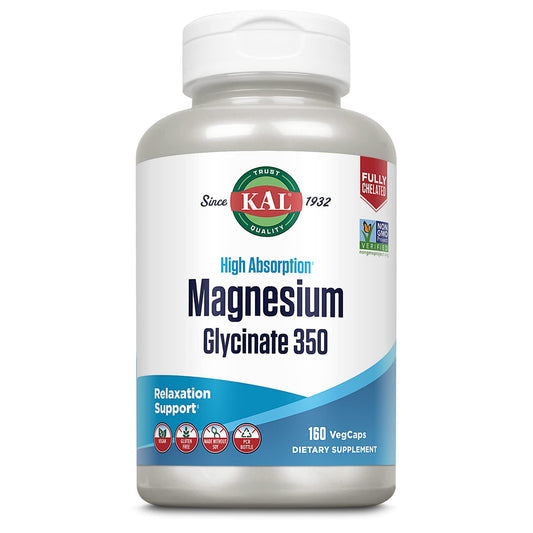 KAL Magnesium Glycinate Capsules, Fully Chelated Magnesium Bisglycinate, High Absorption Magnesium Supplement, Healthy Bones, Muscle, Relaxation and Stress Support, Non-GMO 160 count KALBuy Supplements Australia