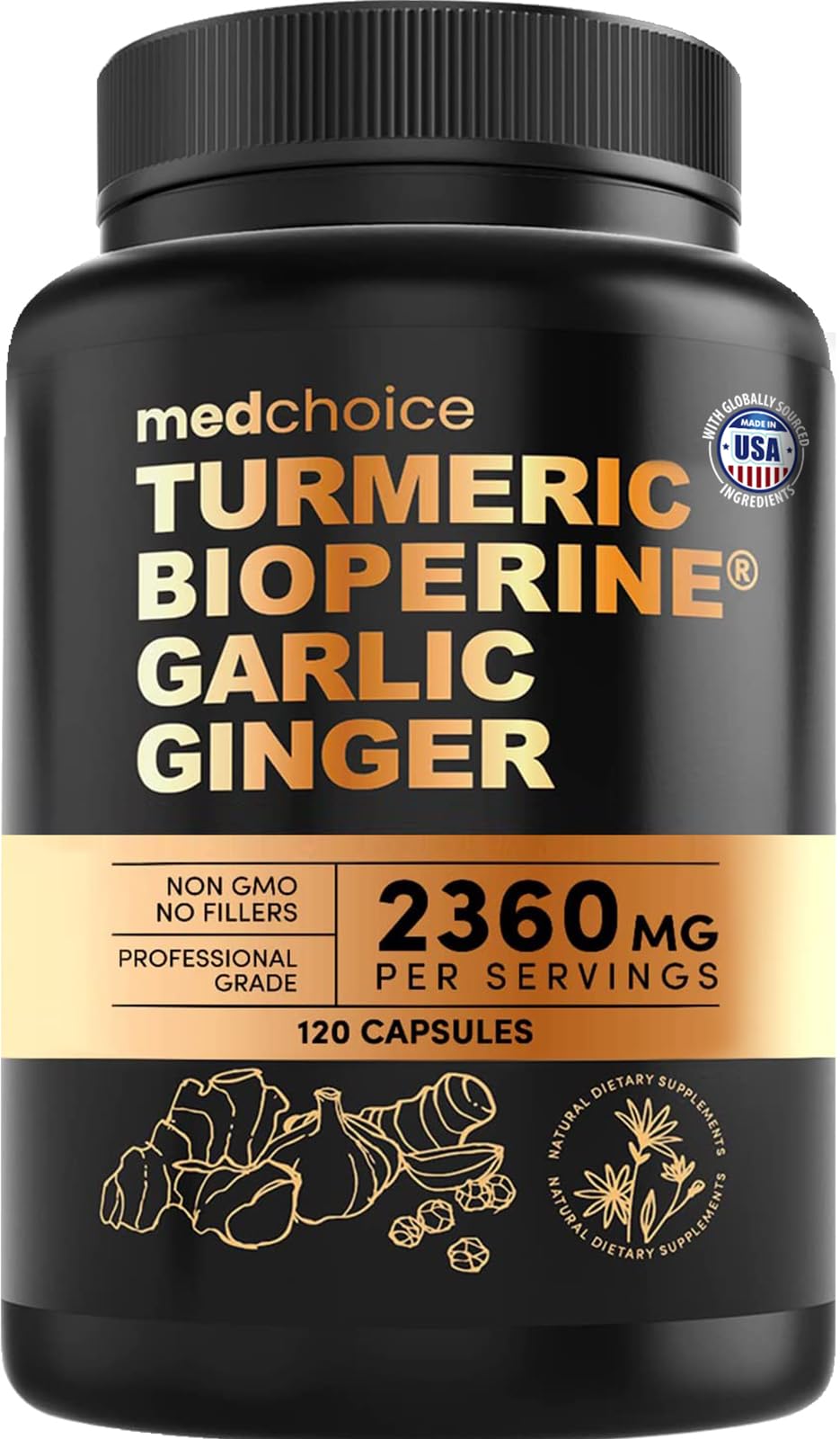 4-in-1 Turmeric Joint Support Supplements with Garlic and BioPerine - 2360 mg High Potency Herbal Blend for Mobility, Everyday Flexibility, Digestive Comfort