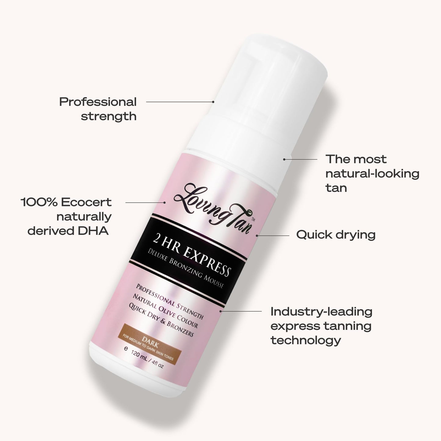 Loving Tan 2 HR Express Self Tanning Mousse, Dark - Streak Free, Natural, Professional Quality - 5+ Sunless Self Tanner