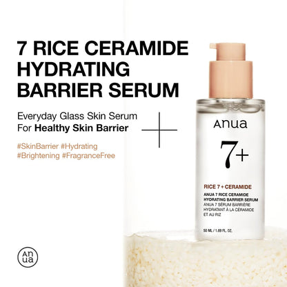 Anua Rice Ceramide 7 Hydrating Barrier Serum, Moisturizing Face Serum, Non-comodogenic, Hyaluronic Acid, Niacinamide, Lightweight, Fragrance Free, Sensitive Dry Skin, Korean Skincare, 1.69 fl oz ANUABuy Supplements Australia