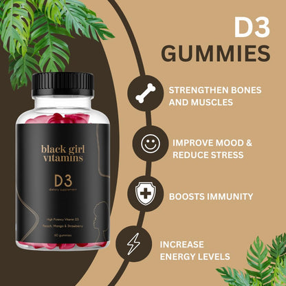 Black Girl Vitamins - Vitamin D3 Gummies, for Immune, Energy, and Bone Support, 2000IU (50mcg) Vitamin D per Serving