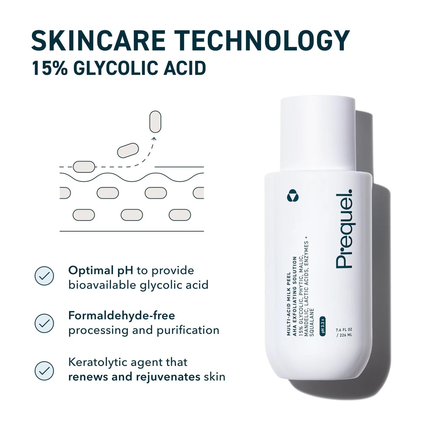 Prequel Skin Multi-Acid Milk Peel, Professional Exfoliating Solution. 15% Glycolic Acid Face Peel with Lactic Acid and Enzymes