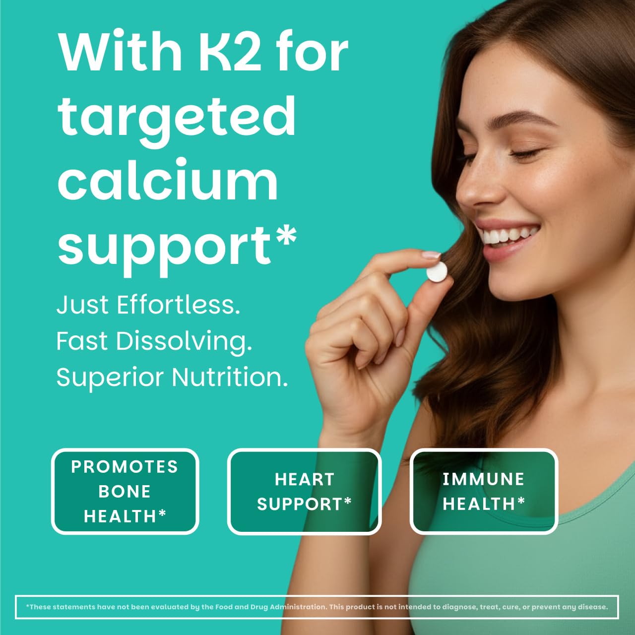 EZ Melts Dissolvable Vegan Vitamin D3 + K2 5,000 IU - Bone & Heart Health Support - Immune Function Support - No Artificial Flavors - Non-GMO - Green Apple
