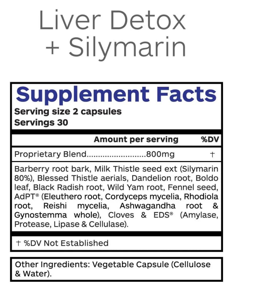 Liver Detox and Cleanse Supplement, Herbal Liver Support Supplement with Milk Thistle Seed Extract, Silymarin 80%, Organic Blessed Thistle, Dandelion Root,