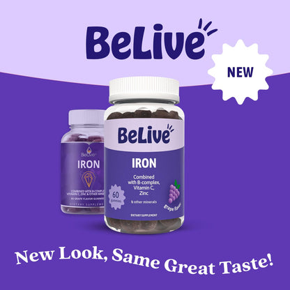 BeLive Iron Gummies - Multivitamin Supplement with Vitamin C, A, B & Zinc, Supports Blood Oxygen, Vegan Iron Supplements for Women, Men & Kids
