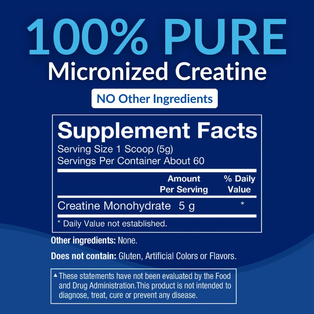 BodyTech Creatine Monohydrate Powder, Unflavored Micronized Creatine Formula for Men and Women, 5g per Serving, Pre Workout & Post Workout Supplement