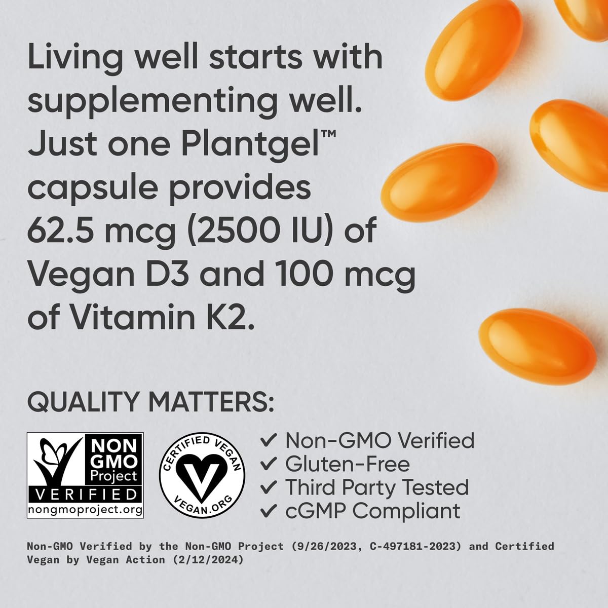 Sports Research® Vitamin D3 + K2 w/Coconut Oil - Vegan Vitamin D 2500iu (62.5mcg) & Mk7 Vitamin K 100mcg for Bone & Immune Support - Vegan Certified · Non-GMO · Soy Free - 60 Softgels Sports Research buy supplements Au