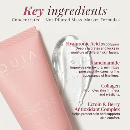 QUIA Collagen Wrapping Mask 75ml - Clinical +92% Firmer Appearance - Overnight Glass Skin Peel Off - Korean Skincare