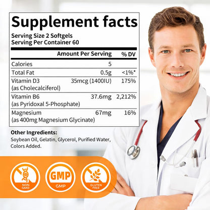 Magnesium Glycinate 400mg Softgels with Vitamin D3 & B6,Small Easy to Swallow Gel Caps,High Absorption, Gentle on Stomach,Supports Sleep, Muscle & Calm,Bone Health,120 Softgels AlliwiseBuy Supplements Australia
