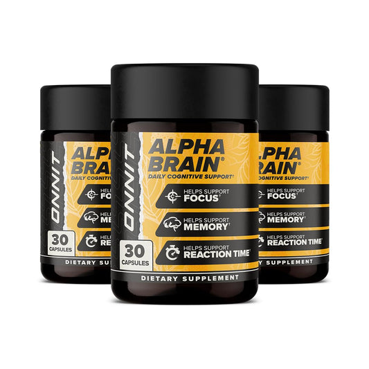 ONNIT Alpha Brain Nootropic Capsules for Men & Women, IGEN Non-GMO Tested Memory, Focus & Mental Clarity, with L-Theanine and Vitamin B6, 30 Count Each, Pack of 3 (90 Capsules) ONNITBuy Supplements Australia