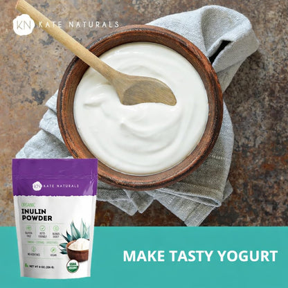Kate Naturals Inulin Powder Organic from Blue Agave (8oz) Soluble Prebiotic Fiber for Coffee, Yogurt & Smoothies