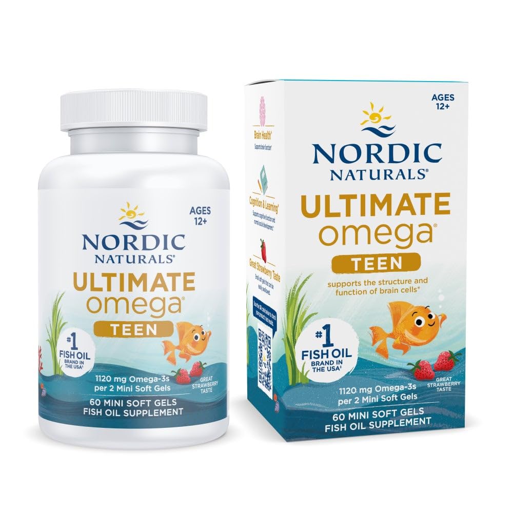 Nordic Naturals Ultimate Omega 2X Teen, Strawberry - 60 Mini Soft Gels - 1120 mg Total Omega-3s with EPA & DHA - Brain Health, Positive Mood, Social Development, Learning - Non-GMO - 30 Servings Nordic NaturalsBuy Supplements Australia