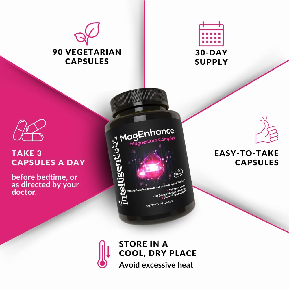 Intelligent Labs MagEnhance Magtein Magnesium Complex Supplement L-Threonate with Magnesium Glycinate and Taurate, 90 Capsules Intelligent Labs buy supplements Au