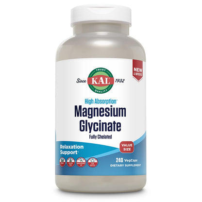 KAL Magnesium Glycinate, New & Improved Fully Chelated High Absorption Formula with BioPerine, Bisglycinate Chelate for Stress, Relaxation, Muscle & Bone Health Support, 60 Servings, 240 VegCaps KALBuy Supplements Australia