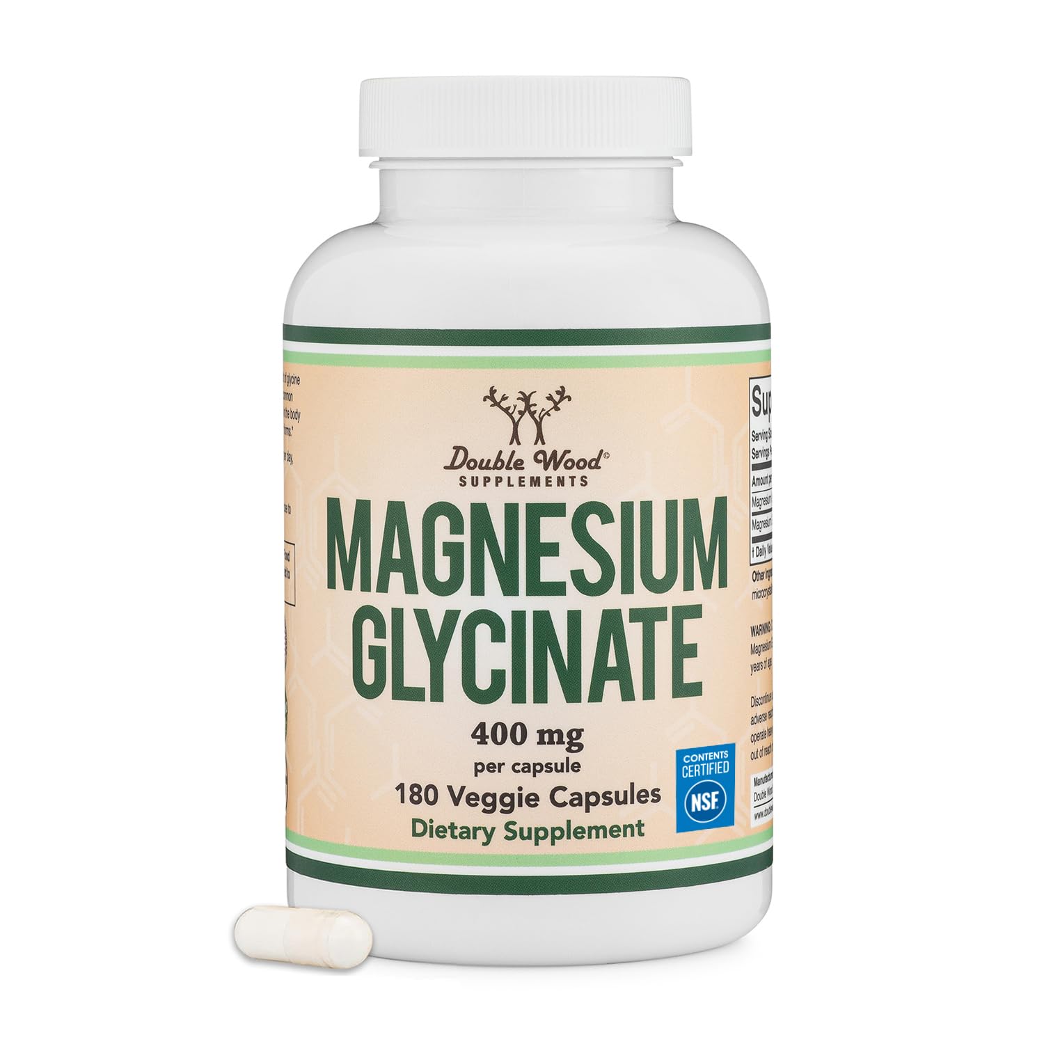 Magnesium Glycinate 400mg | 180 Capsules | Sleep, Muscle, & Heart Support | Vegan, Third Party Tested, Gluten Free, Non-GMO, by Double Wood Supplements Double Wood Supplements buy supplements Au