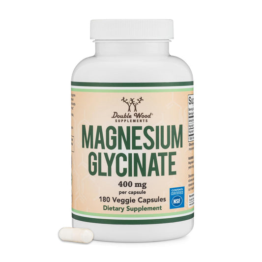 Magnesium Glycinate 400mg | 180 Capsules | Sleep, Muscle, & Heart Support | Vegan, Third Party Tested, Gluten Free, Non-GMO, by Double Wood Supplements Double Wood Supplements buy supplements Au
