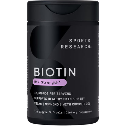 Sports Research® Biotin 10,000mcg with Organic Coconut Oil - Biotin (Vitamin B7) for Healthy Skin and Hair Support* - for Women and Men - Vegan, Non-GMO, Gluten & Soy-Free - 120 Veggie Softgels Sports Research buy supplements Au