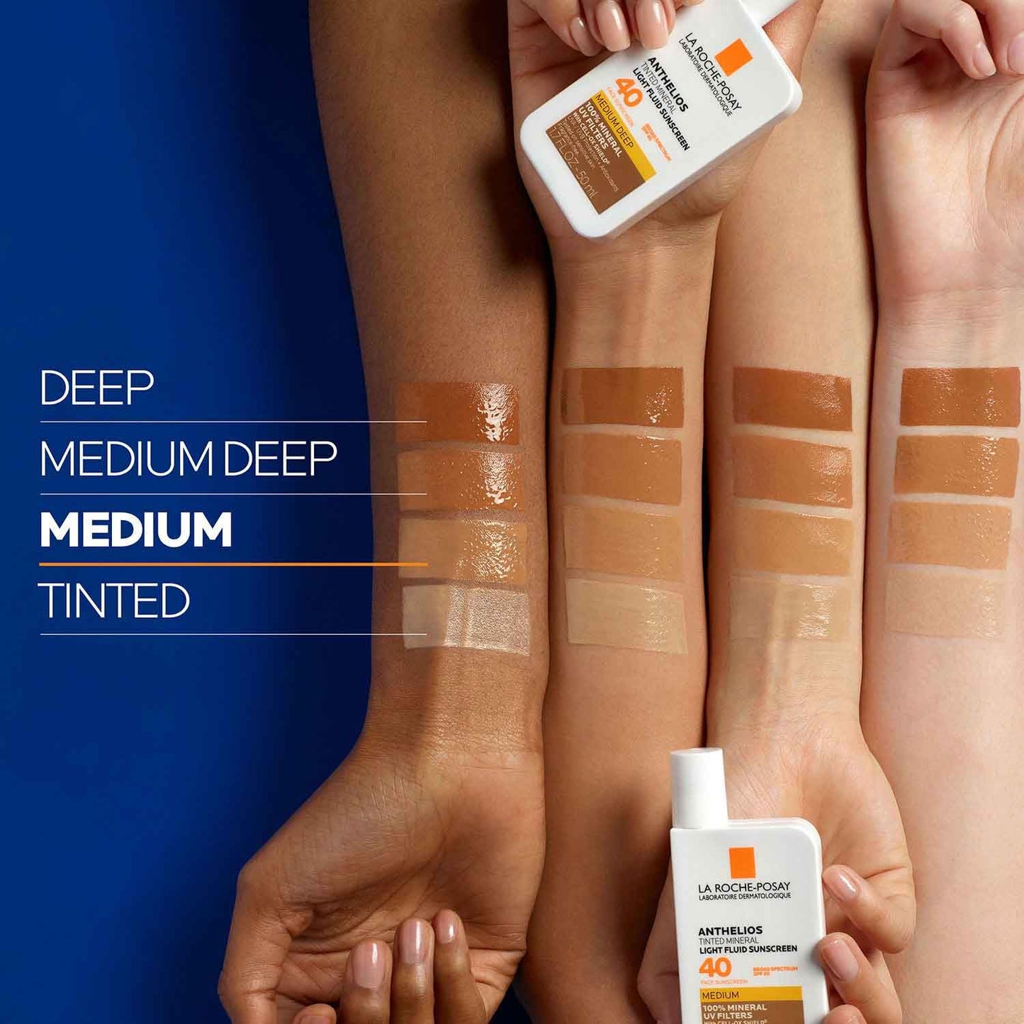 La Roche-Posay Anthelios Tinted Sunscreen SPF 40, Broad Spectrum SPF + Antioxidants, Titanium Dioxide & Zinc Oxide Sunscreen, 4 Flexible Shades With No White Cast