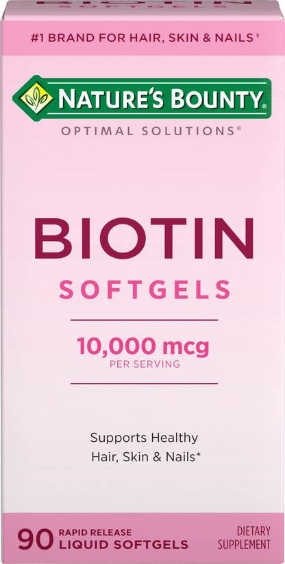 Nature's Bounty Biotin 10000mcg Supplement, Supports Healthy Hair, Skin and Nails, Optimal Solutions Hair Vitamin with Biotin