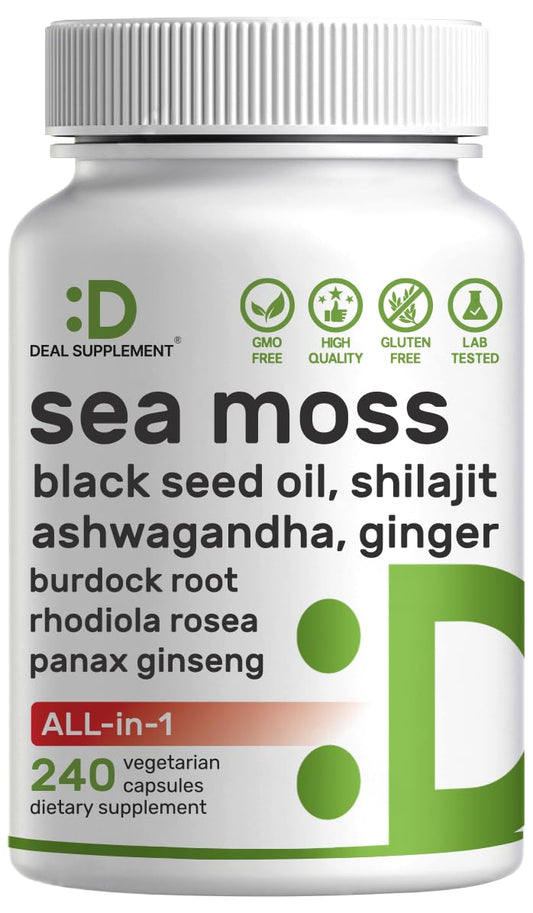 DEAL SUPPLEMENT Irish Sea Moss 240 Veggie Capsules – 14 Superfood Complex with Black Seed Oil, Ashwagandha, & Ginger DEAL SUPPLEMENTBuy Supplements Australia