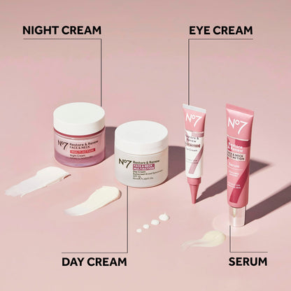 No7 Restore & Renew Multi Action Night Cream for Face & Neck - Nighttime Face Moisturizer with Collagen Peptides