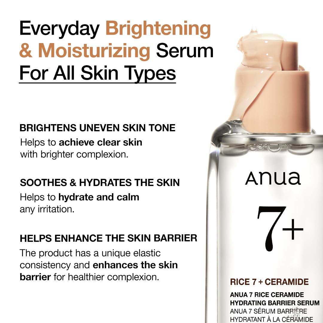 Anua Rice Ceramide 7 Hydrating Barrier Serum, Moisturizing Face Serum, Non-comodogenic, Hyaluronic Acid, Niacinamide, Lightweight, Fragrance Free, Sensitive Dry Skin, Korean Skincare, 1.69 fl oz ANUABuy Supplements Australia