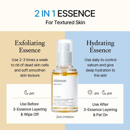 mixsoon Bean Essence Exfoliating, Snail Mucin Moisturizer for Hydrating, Fermented Bean Extract, Gentle Formula