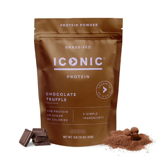 ICONIC Protein Powder, Chocolate Truffle - Sugar Free, Low Carb Protein Powder - Lactose Free, Gluten Free, Non-GMO - 20g Grass Fed Whey & Casein Protein - Keto Friendly, 1 lb. Pouch (17 Servings) ICONIC buy supplements Au