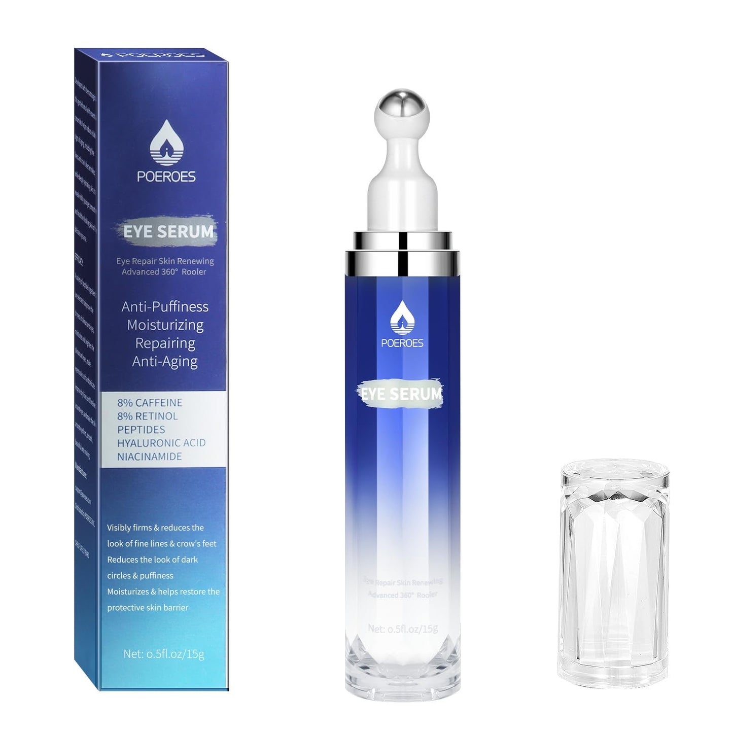 Eye Serum with 8% Caffeine 8% Retinol Hyaluronic Acid Niacinamide peptides for Puffy Bags Fine Lines Dark Circles Wrinkles