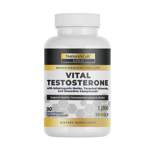 Nature's Lab Gold Vital Testosterone with Adaptogenic Herbs, Targeted Minerals and Bioactive Compounds* - Supports Healthy Testosterone Levels & Vitality* - 90 Capsules (30 Day Supply) Nature's LabBuy Supplements Australia