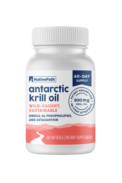 NativePath Antarctic Krill Oil - Wild-Caught Omega 3 Krill Oil 500mg Softgels with EPA, DHA and Astaxanthin - Supplement for Joint, Hear