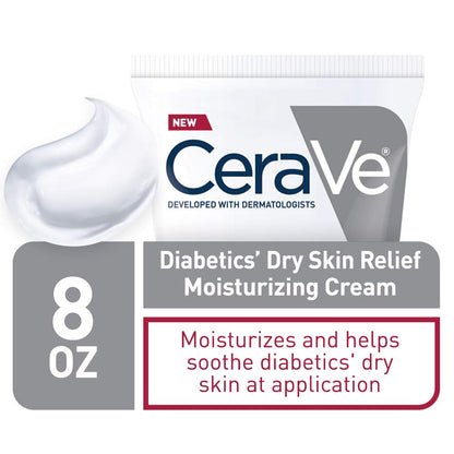 CeraVe Moisturizing Cream for Diabetics’ Dry Skin, Urea Cream with Bilberry for Face and Body, Fragrance Free