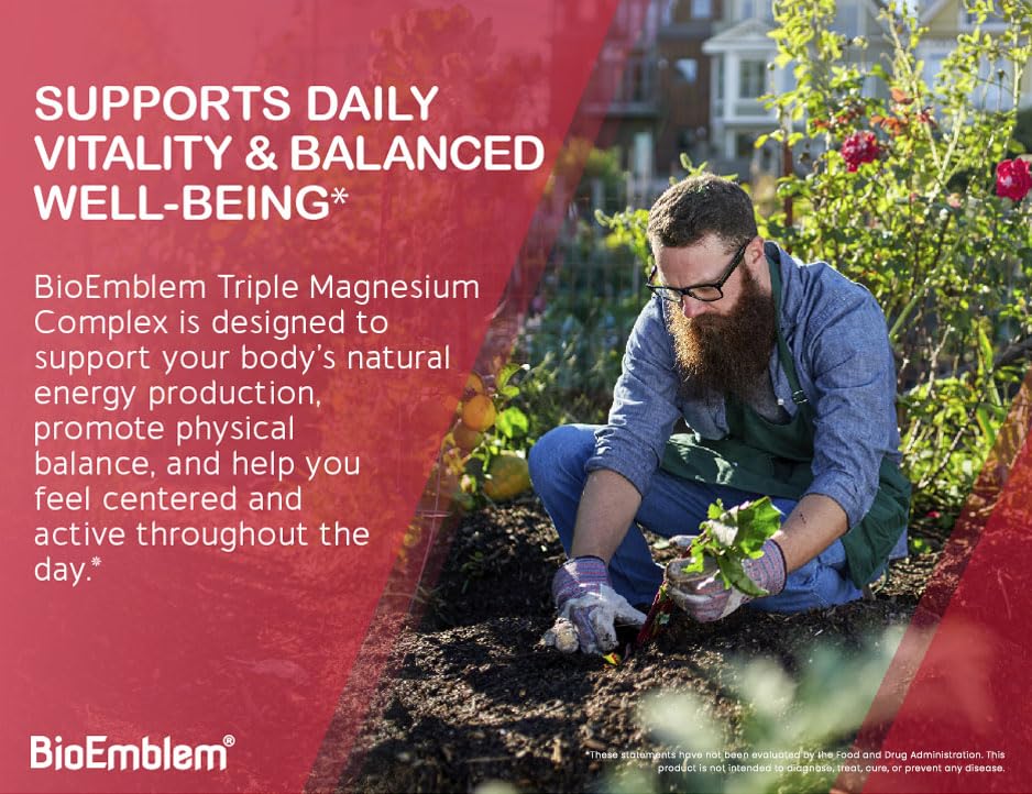 BioEmblem Triple Magnesium Complex | 300mg Magnesium Glycinate, Malate & Citrate | High Absorption Chelated Formula | Vegan, Non-GMO, Gluten-Free | 90 Capsules BioEmblemBuy Supplements Australia