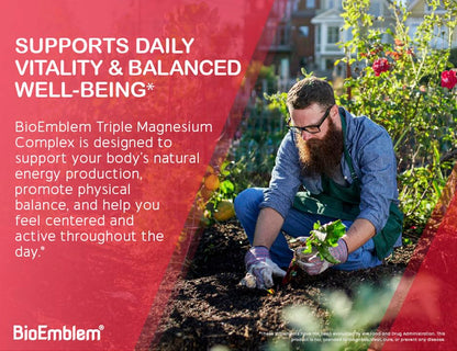 BioEmblem Triple Magnesium Complex | 300mg Magnesium Glycinate, Malate & Citrate | High Absorption Chelated Formula | Vegan, Non-GMO, Gluten-Free | 90 Capsules BioEmblemBuy Supplements Australia