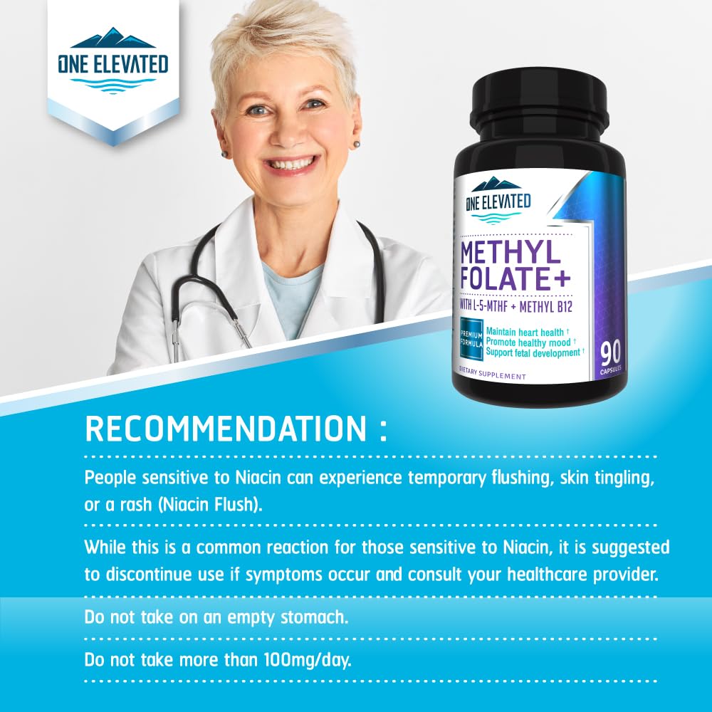 Double Strength & Most Bioactive Methyl Folate! Uniquely Formulated with Highest Pharmaceutical Grade Methylcobalamin (B12), Niacin, B1, B2 B6. Works Synergistically for Max Results-3 Month Supply One ElevatedBuy Supplements Australia