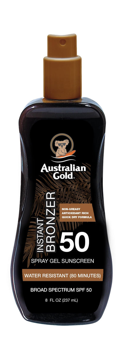 Australian Gold Spray Gel Sunscreen with Instant Bronzer SPF 50, 8 Ounce | Moisturize & Hydrate Skin