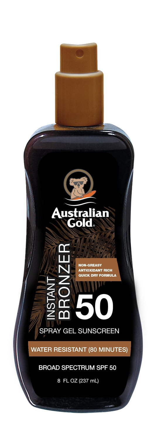 Australian Gold Spray Gel Sunscreen with Instant Bronzer SPF 50, 8 Ounce | Moisturize & Hydrate Skin