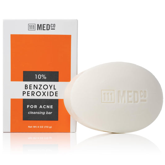 111MedCo 10% Benzoyl Peroxide Acne Treatment Cleansing Bar, Maximum Strength Medicated Face & Body Soap‑Free Bar