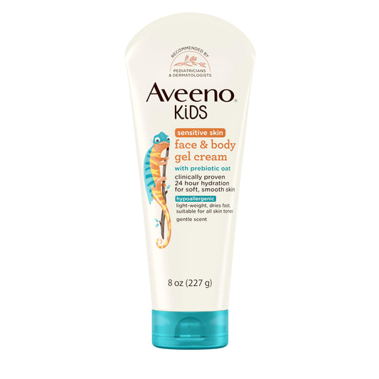 Aveeno Sensitive Skin Face & Body Gel Cream for Kids with Prebiotic Oat, Clinically Proven 24 Hour Hydration for Soft Skin